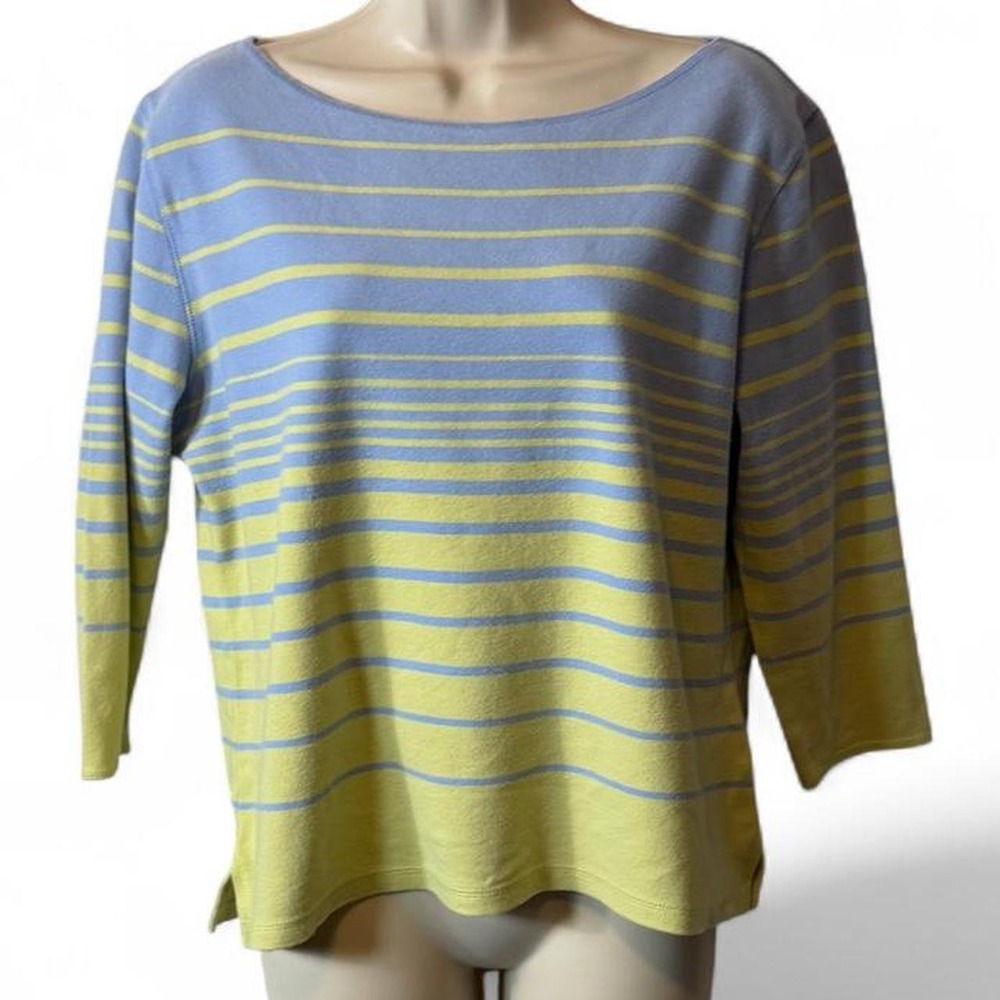Vintage Y2K Valerie Stevens Blue & Yellow Striped Boatneck Top, Women's Size L